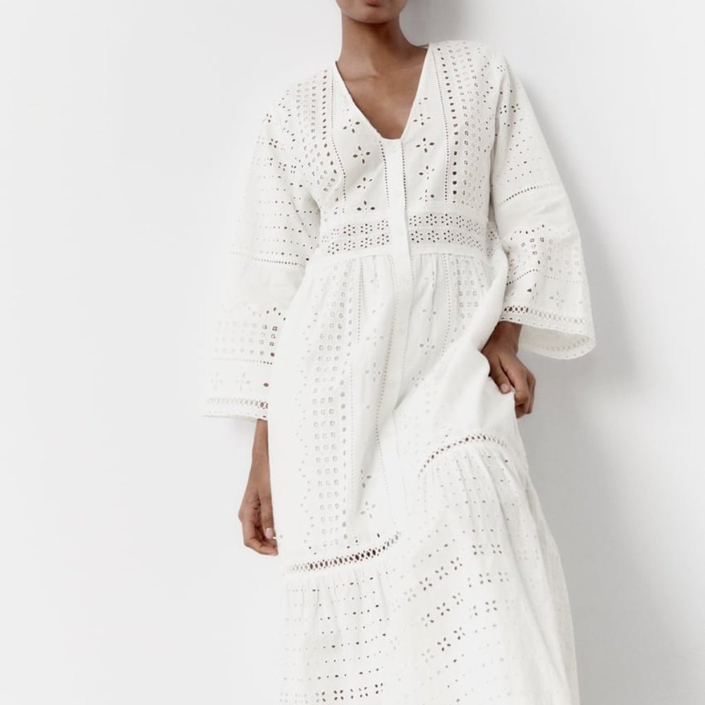 Zara Embroidered Openwork Dress